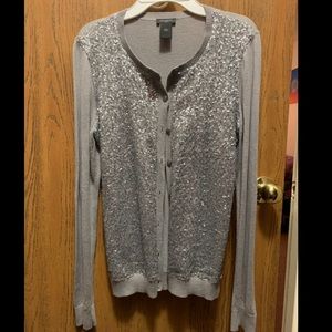 Ann Taylor gray/silver sequin front cardigan